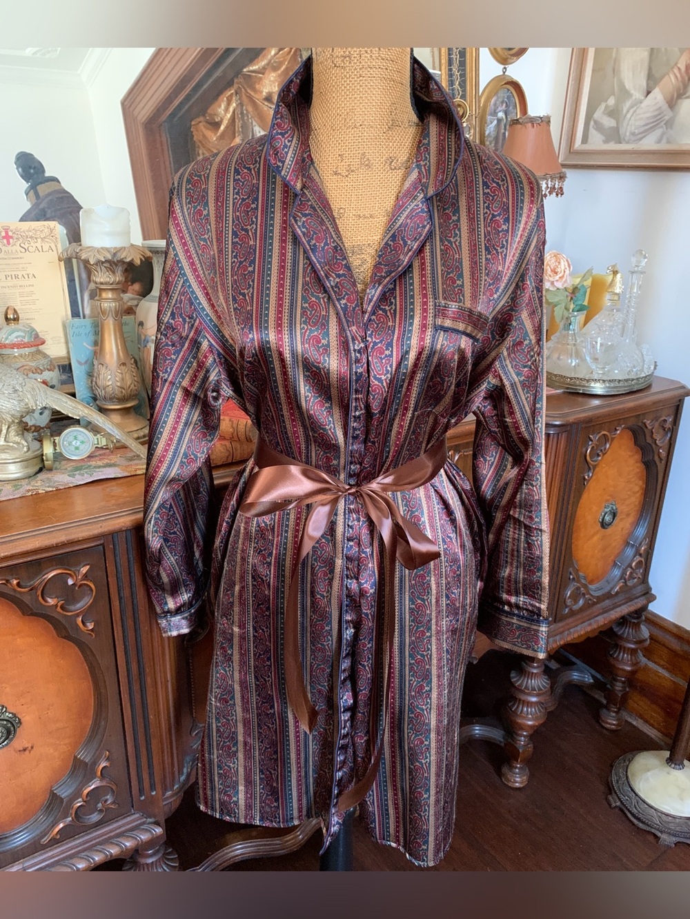 Vintage 90's Vanity Fair Ralph-Lauren-Inspo Unisex Satin Nightgown Shirt Robe